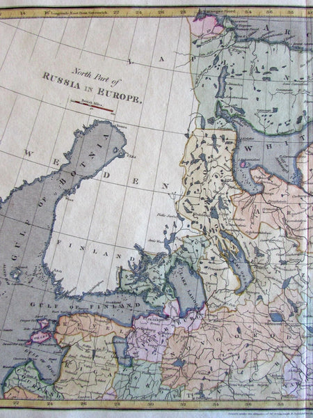 Russia in Europe c.1809 Arrowsmith Engraved Hand Color Old Map