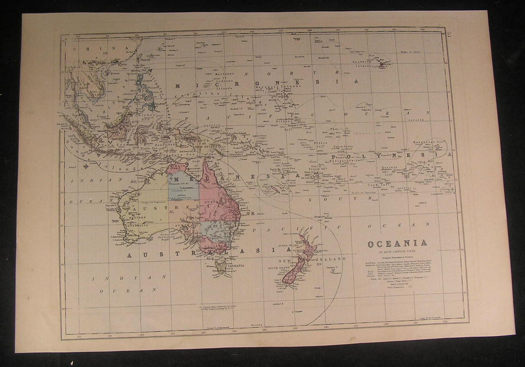 Oceania Australia Polynesia Islands 1875 antique Hardesty scarce large color map