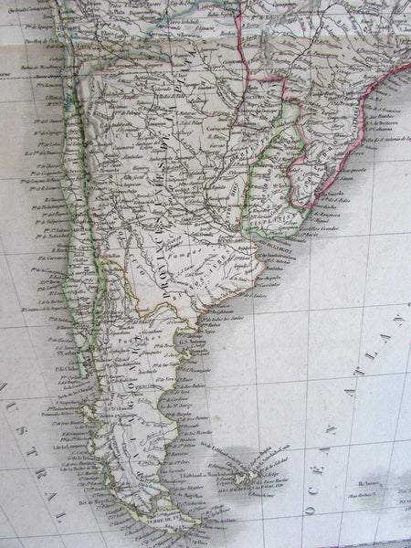 South America continent scarce c.1830 Lapie large old engraved folio map