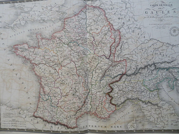 Gallic Tribes Ancient Europe Gaul Rome 1824 Brue large detailed map hand color