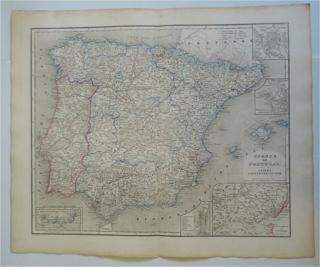 Spain & Portugal Madrid Lisbon Cadiz 1876 Otterloo scarce large Dutch map