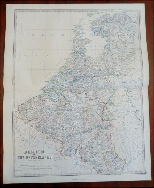 Low Countries Belgium Netherlands Luxembourg 1865 Johnston large folio map