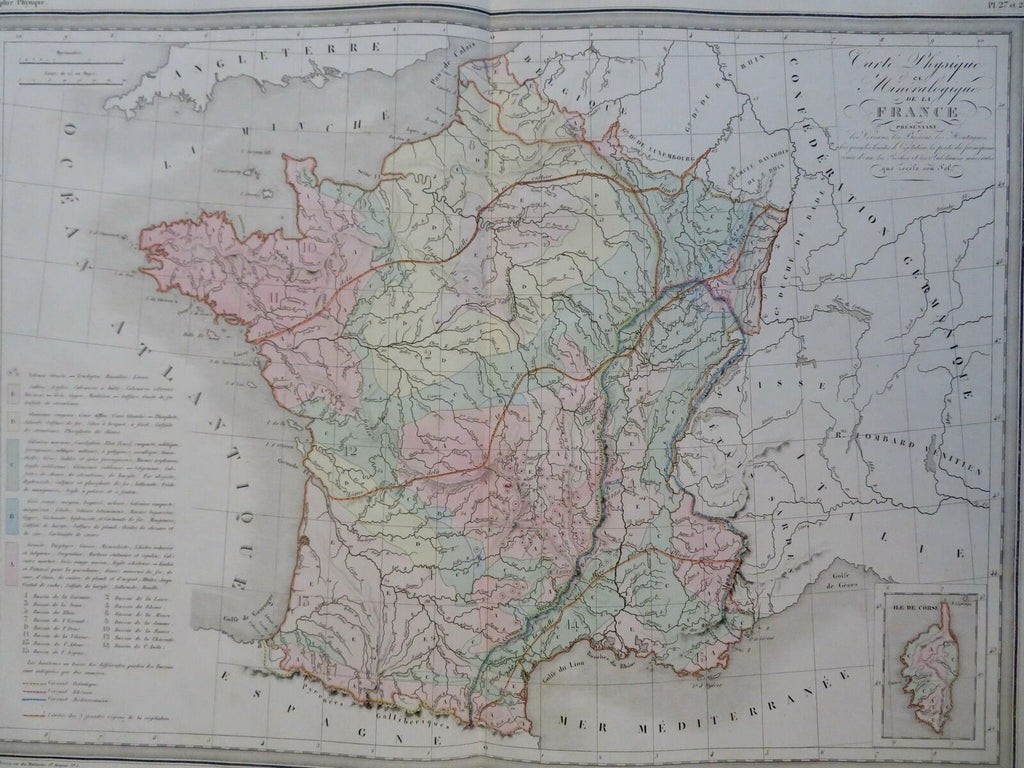 Physical & Hydrographical Map of France River Systems Loire 1849 Thierry map