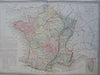 Physical & Hydrographical Map of France River Systems Loire 1849 Thierry map