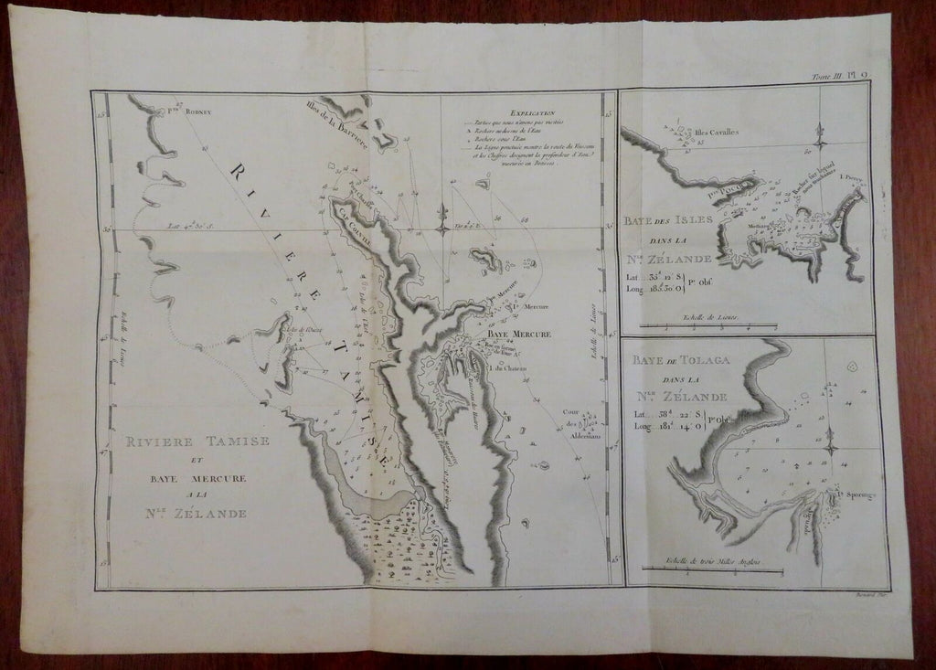 New Zealand Mercury Bay Tolaga Bay 1774 Capt. Cook & Hawkesworth harbor map