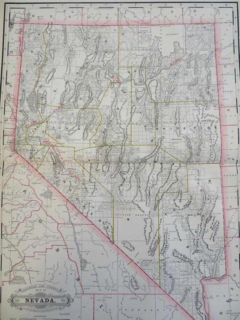 Nevada Reno Carson City Las Vegas 1887-90 Cram scarce large detailed map