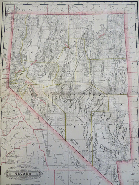 Nevada Reno Carson City Las Vegas 1887-90 Cram scarce large detailed map