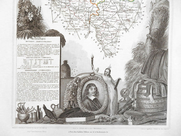 France Voltaire homage Loire Department Toulon 1856 Levasseur decorative map