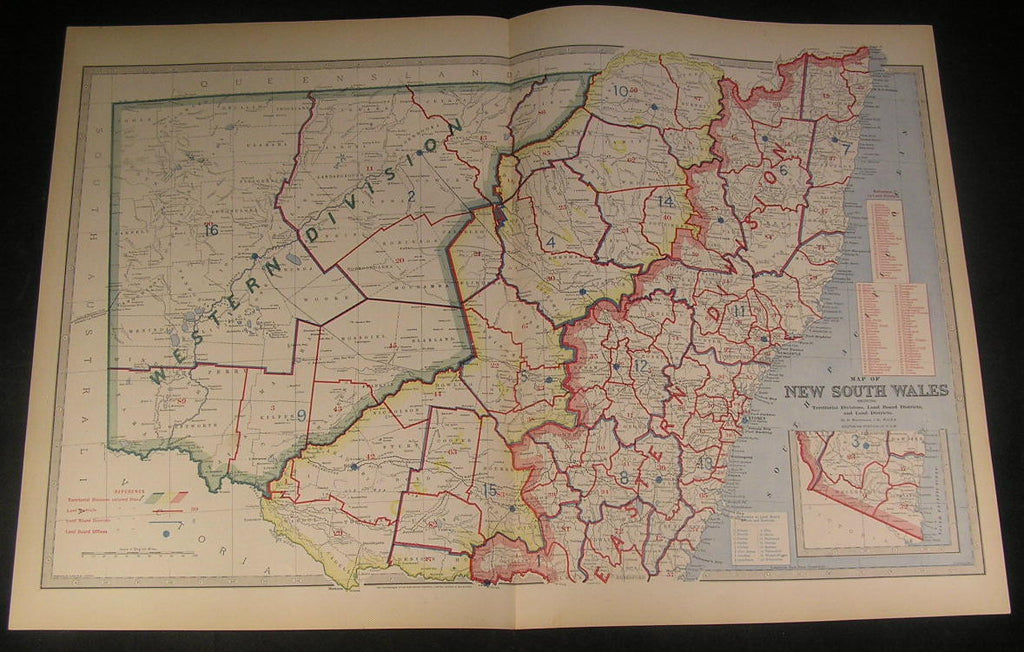 New South Wales Australia Territorial Division 1886 antique engraved color map