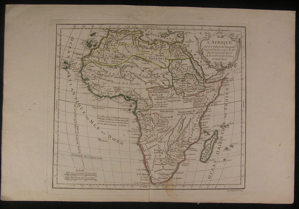 Africa 1770 Vaugondy decorative Mts. of Moon fine old vintage antique map