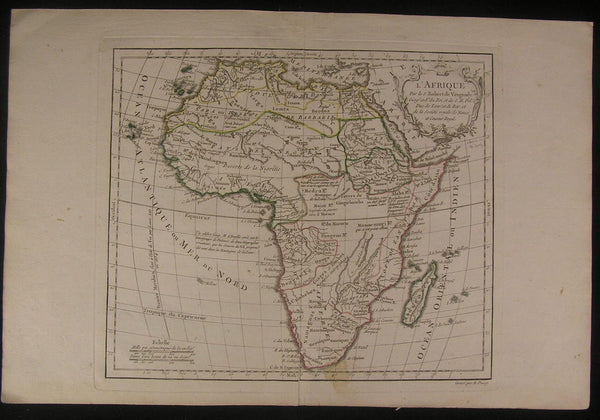 Africa 1770 Vaugondy decorative Mts. of Moon fine old vintage antique map