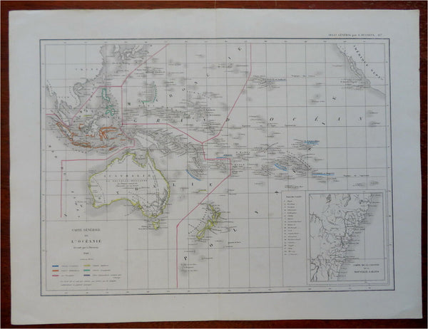 Oceania Australia New Zealand Indonesia Polynesia Hawaii 1846 Dussieux map