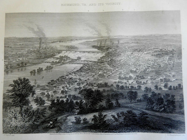Richmond Virginia Confederate Capital 1863 Civil War birds-eye city view