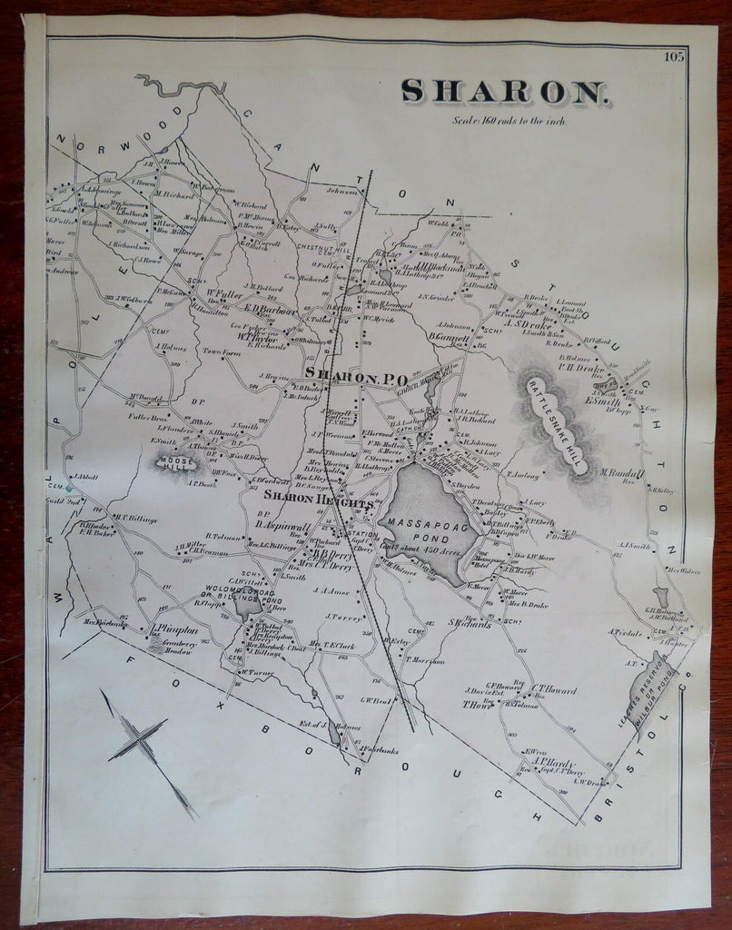Sharon Massapoag Pond Norfolk County Massachusetts 1871 detailed map