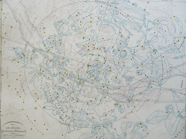 Northern Night Sky Constellations Zodiac Milky Way 1855 Stieler star chart map