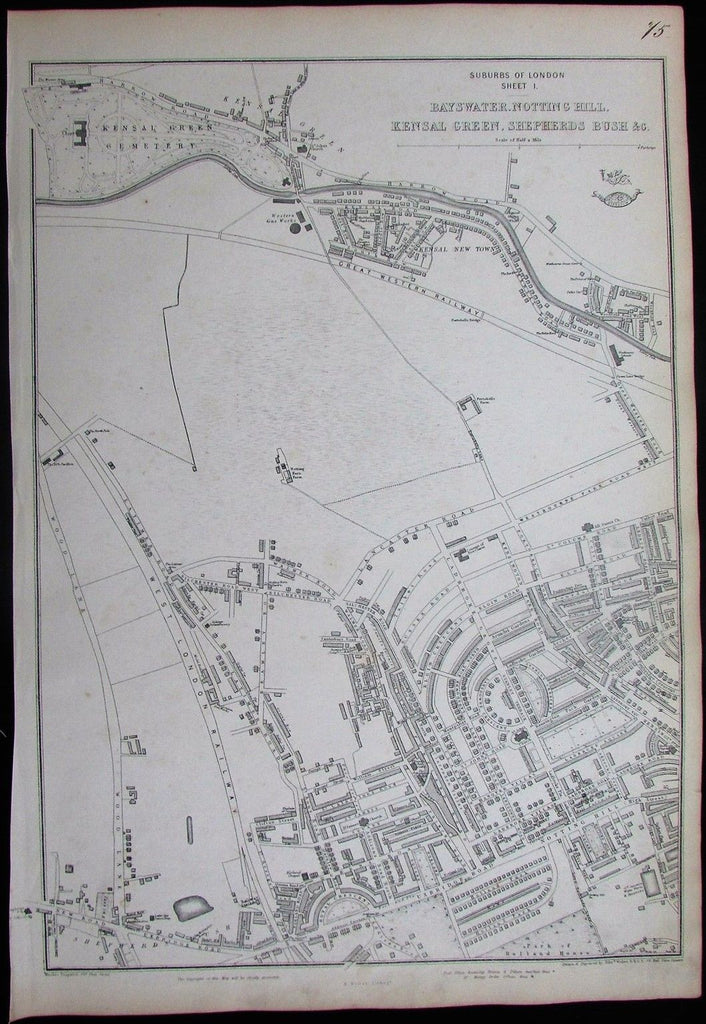 London Bayswater Notting Hill Kensal Green Shepherds Bush c.1860 Weller map
