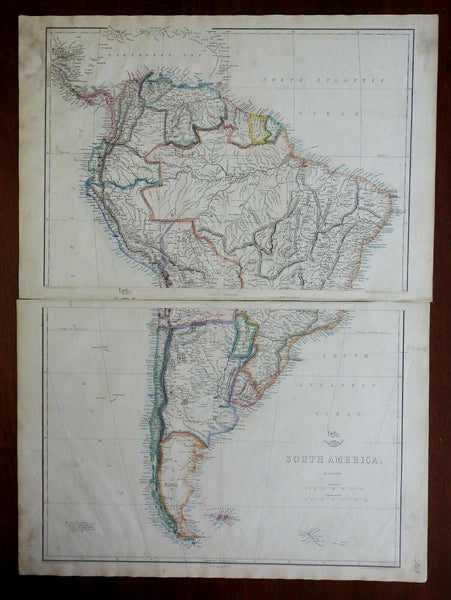 South America Brazil Peru Columbia Venezuela Chile 1863 Ettling two sheet map