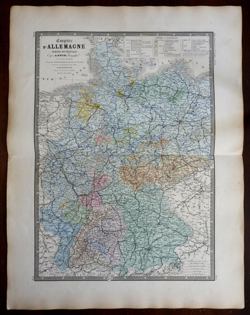 German Confederation Prussia Bavaria c 1860's Brue large detailed map hand color