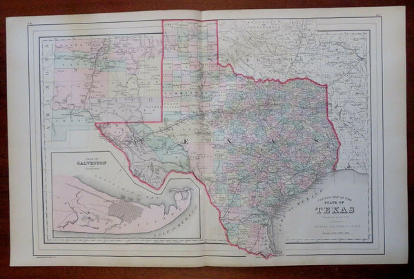Texas state by itself 1888 Bradley-Mitchell uncommon hand colored folio map