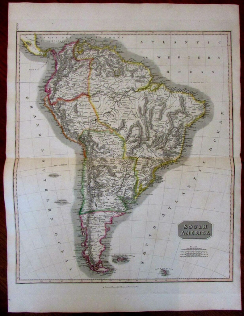 c.1815 South America Engraved Original Outline Hand Color Old Map