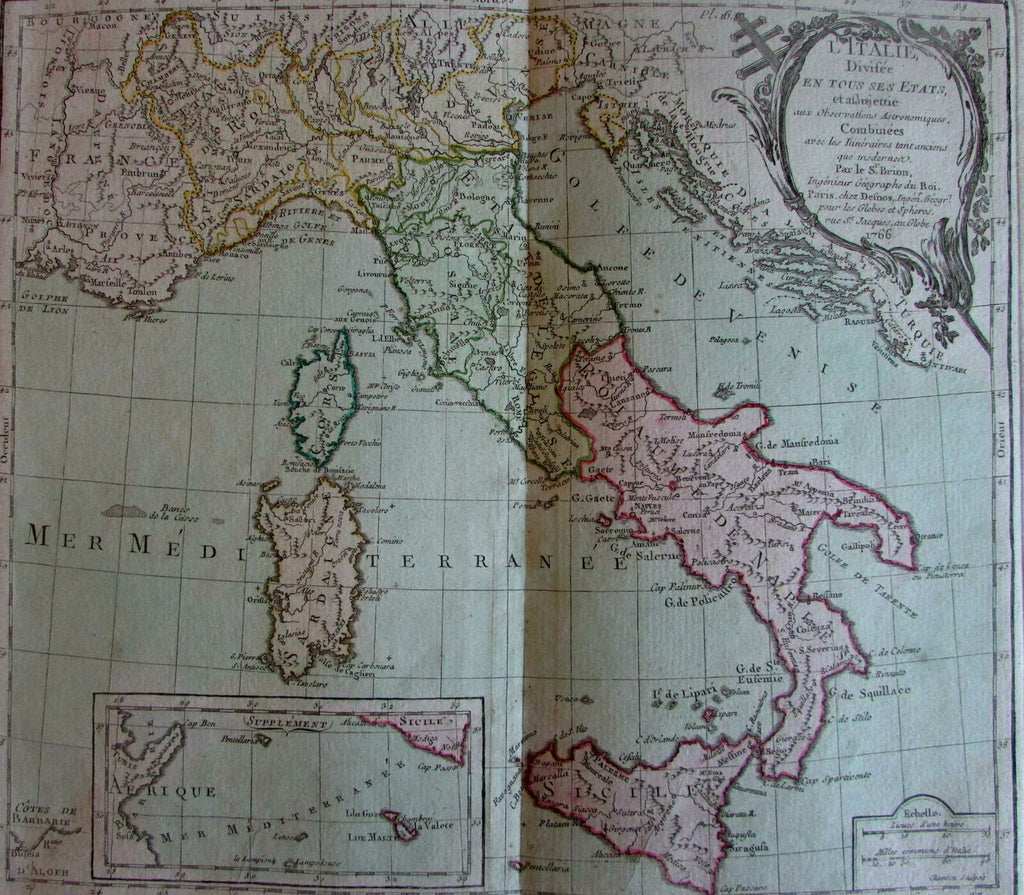 Italy Italia Sicily Sardinia Gulf Taranto 1766 Brion & Desnos map