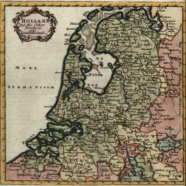 United Provinces Netherlands Holland 1701 by H. Moll engraved miniature map