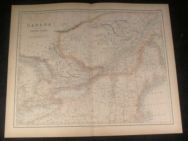 Canada New England Ontario Montreal ca. 1862 Fullarton fine antique color map