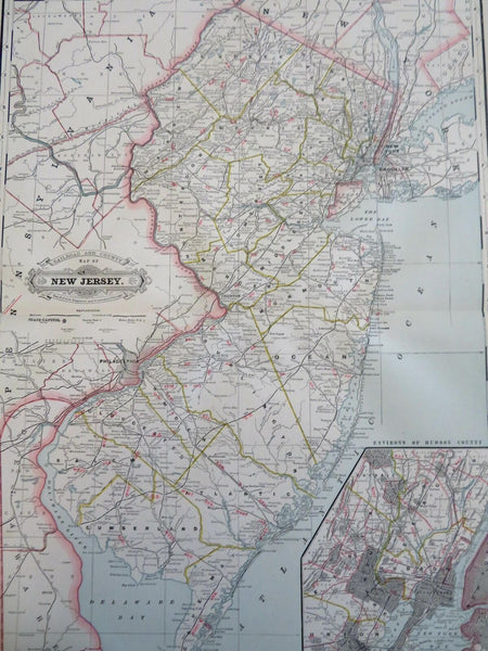 New Jersey Newark Jersey City Hoboken 1887-90 Cram scarce large detailed map