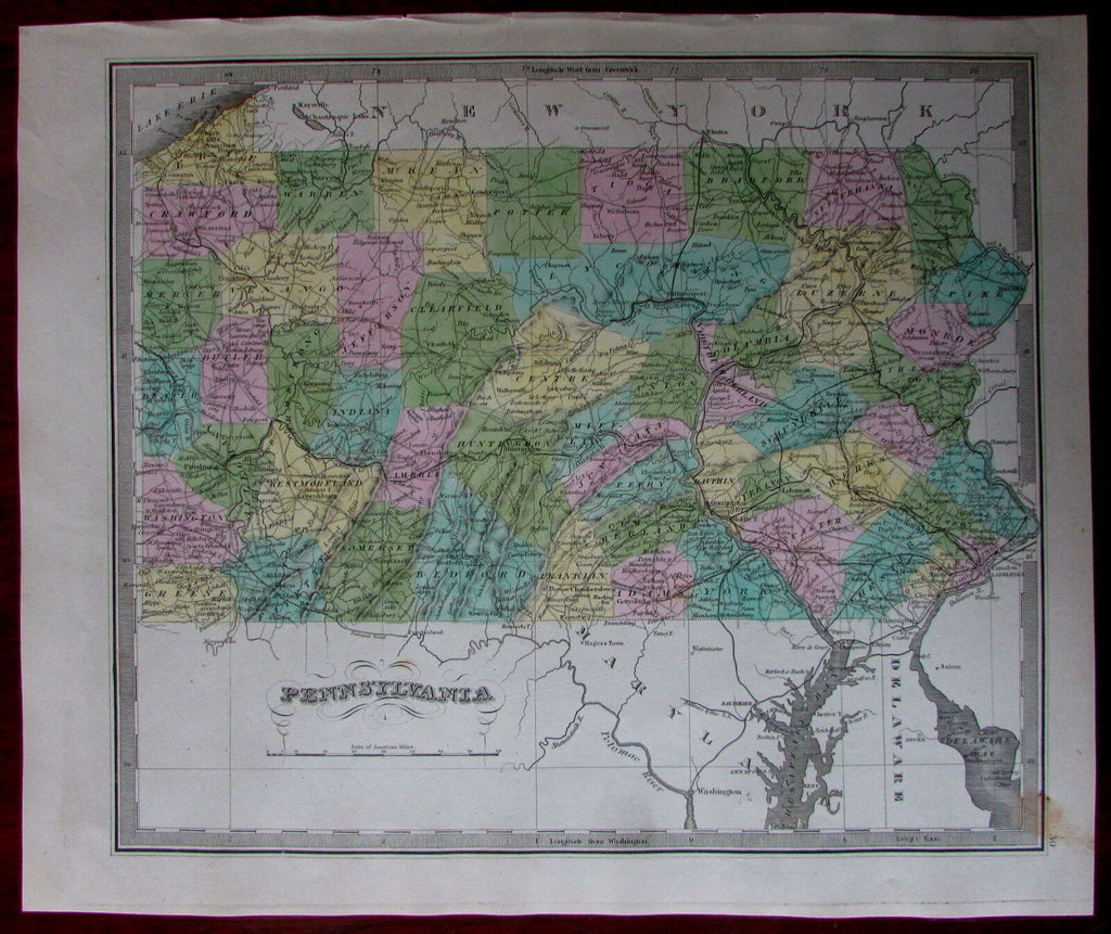 Pennsylvania state map c.1842 rare J. Greenleaf