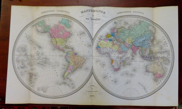 World Map in Double Hemispheres 1864 Andriveau-Goujon beautiful large map