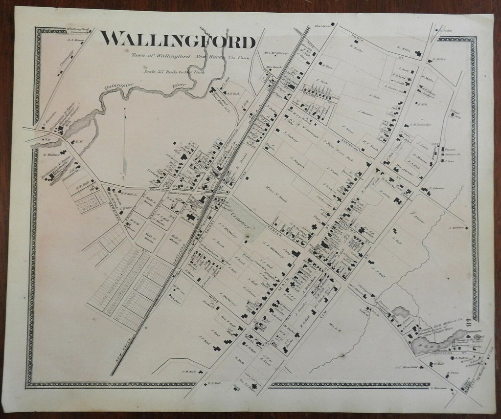Wallingford Connecticut New Haven County 1868 F.W. Beers detailed city plan
