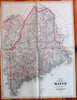 State of Maine large wall map size roads post offices 1884 Colby fine scarce map