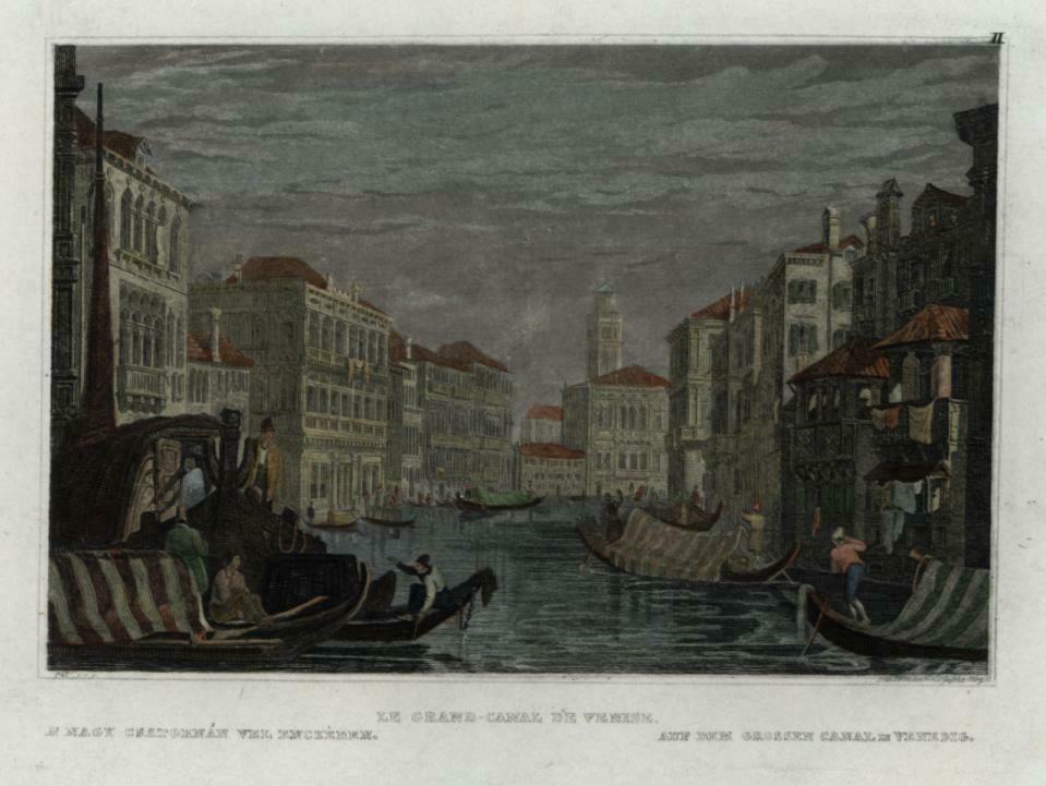 Grand Canal Venice Italy Venezia Italia c.1850 city view hand colored old print