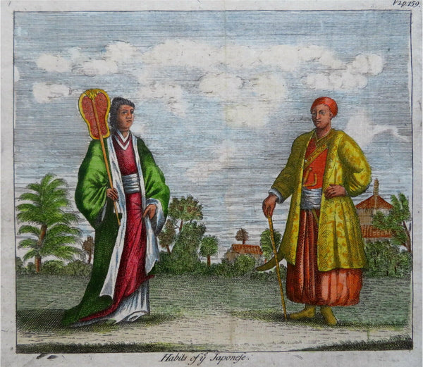 Japanese Couple Men's & Women's Fashion c. 1700's ethnic view costume print