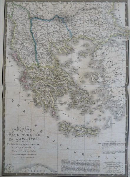 Kingdom of Greece Albania Macedonia 1837 Brue large detailed map hand color