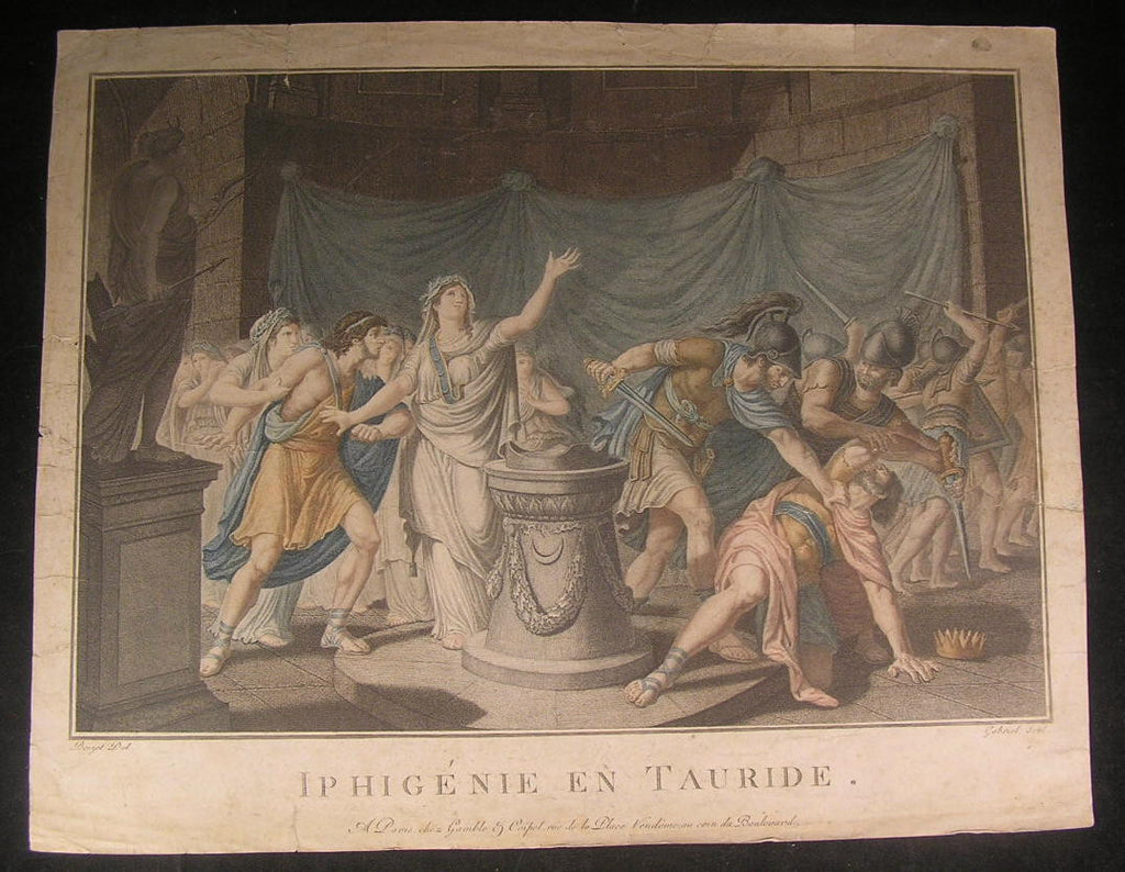 Iphignie & Tauride Greeks Killing King Palace 1800 antique engraved color print