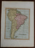 South America continent 1823 scarce Ellis map with lovely original hand color