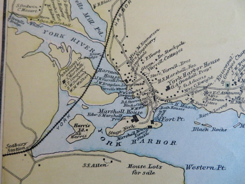 York Harbor & York Beach York County Maine Hotel Bartlett 1893 Stuart map