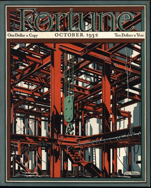 Complex Steel Frame Work Crane Webb 1932 vintage color lithograph Fortune print