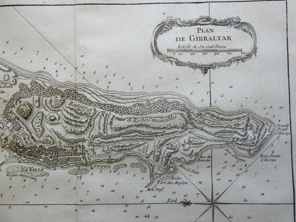 Rock of Gibraltar British Fortifications Iberia Mediterranean 1760 Bellin map