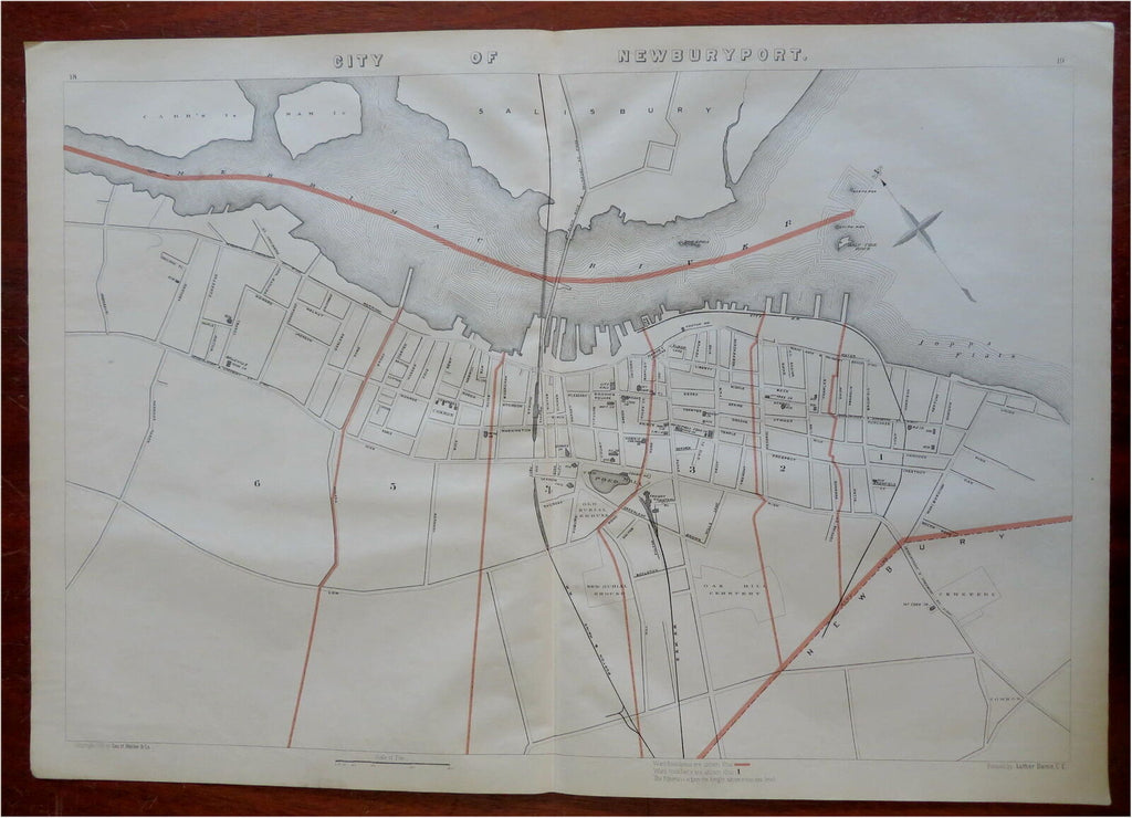 Newburyport Massachusetts City Plan Railroad Docks Cemeteries 1891 Walker map