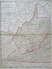 Virginia & West Virginia 1887-90 Cram scarce large detailed two sheet map