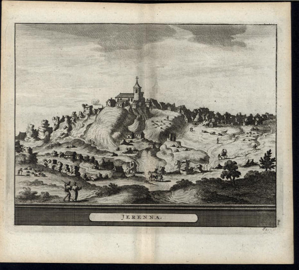 Jerenna Beautiful Cityscape Hilltop Church Spain 1715 antique engraved print