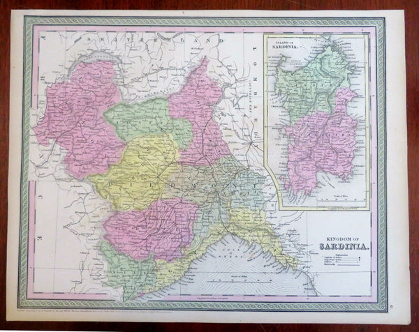 KIngdom of Sardinia Italy Savoy Genoa Milan c. 1850 Cowperthwait Mitchell map