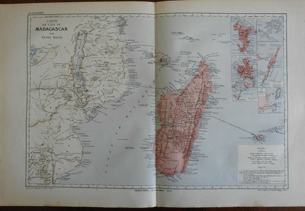 Madagascar Africa French Portuguese colonies 1885 Bayle scarce detailed old map
