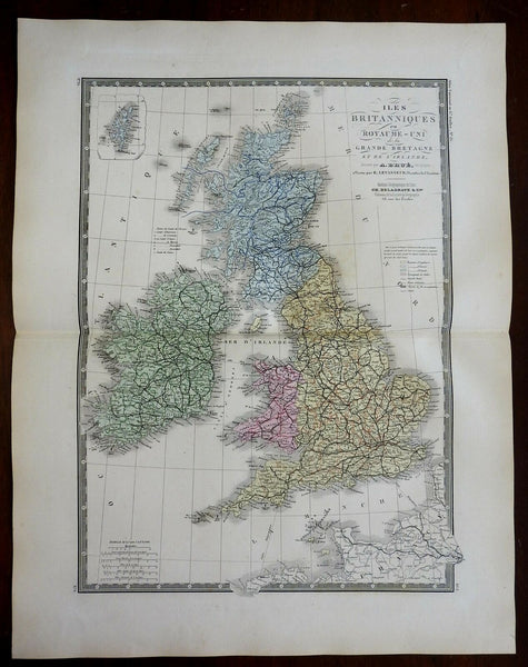 British Isles Ireland United Kingdom 1830's Brue large detailed map hand color