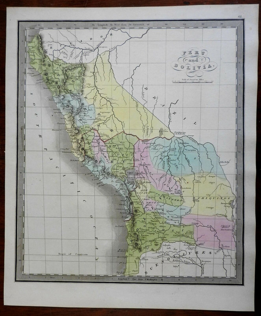 Peru & Bolivia Lima Cuzco Oruzo South America 1845 Greenleaf map