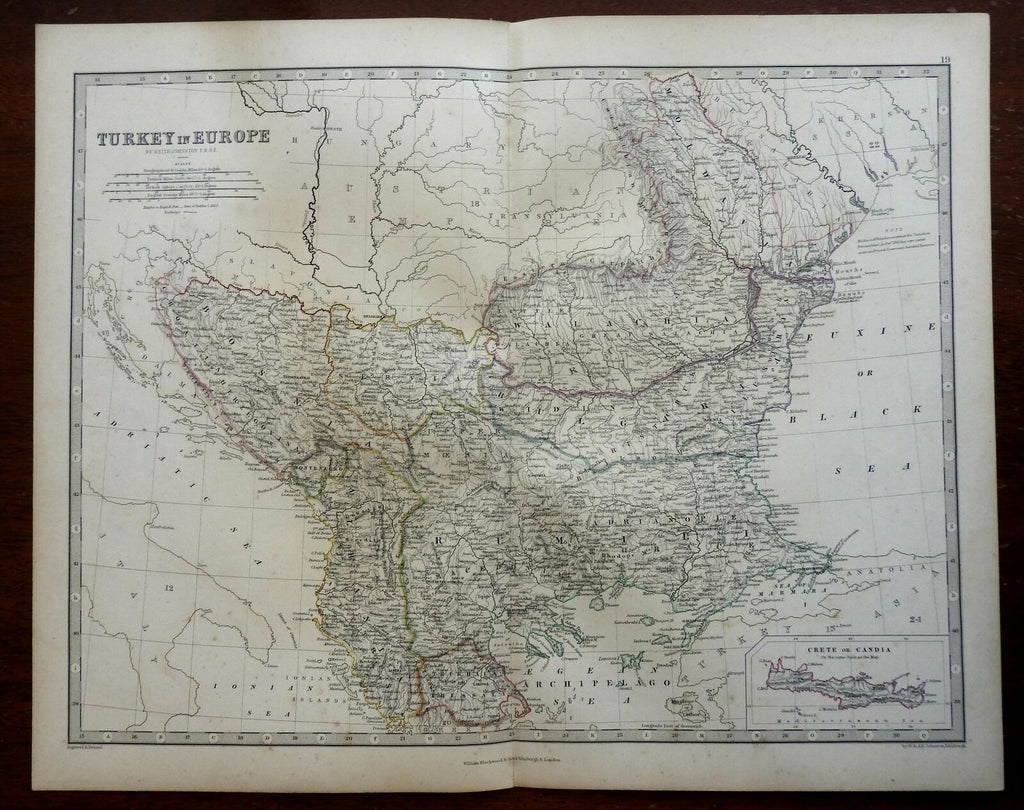 Ottoman Balkans Serbia Albania Bulgaria Wallachia Bosnia 1868 Johnston map