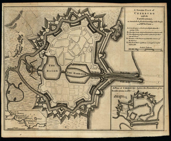 Cherbourg-Octeville France fortified military city plan 1758 map Cherburg