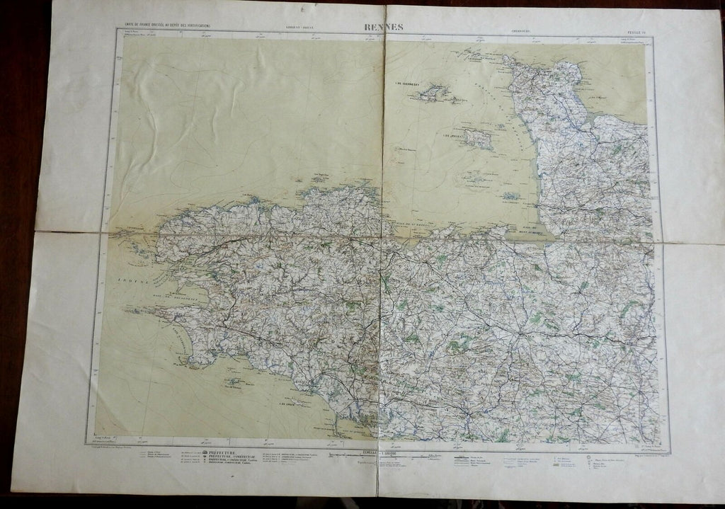 Rennes Brittany France Normandy Quimper Brest Cherbourg 1875 Lemercier large map